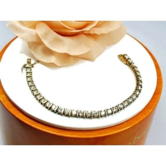 7" Tennis Bracelet Gold Plated 925 Sterling Silver Simulated Cubic Zirconia - Picture 3 of 10